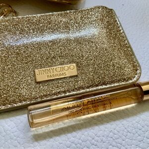 JIMMY CHOO Gold Glitter Wristlet with Perfume spray purse 75 ml